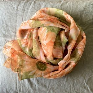 NWOT Orange Peony & Gerbera Scarf